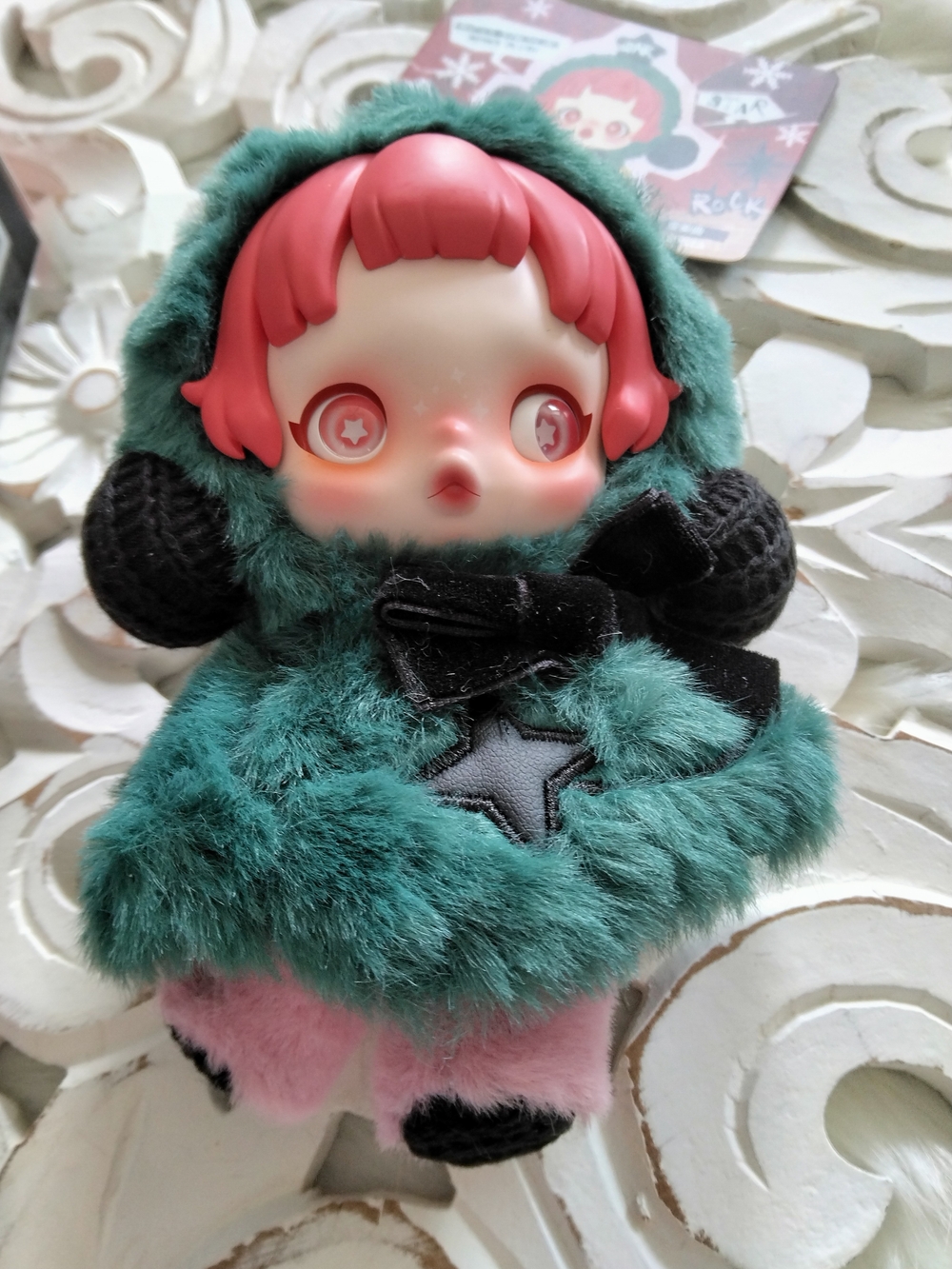 Plush Fashion Doll in Teal Hood with Pink Hair - Stylish Kids Toy